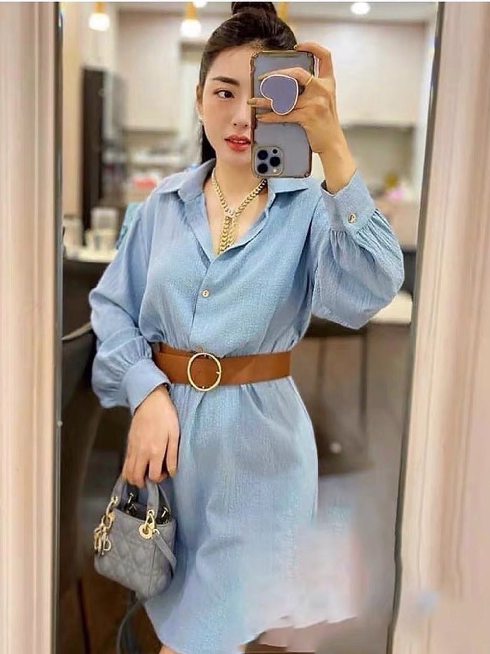ZARA BELTED SHIRTDRESS LIGHT BLUE